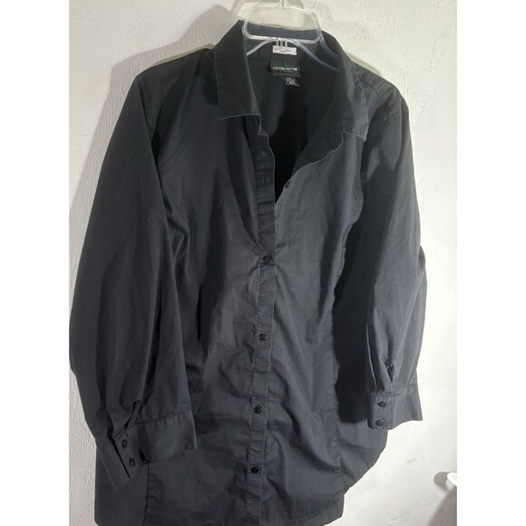Liz Claiborne Women’s Black XLT Stretch Cotton Button Up Round Hem Collar Shirt - Picture 4 of 6